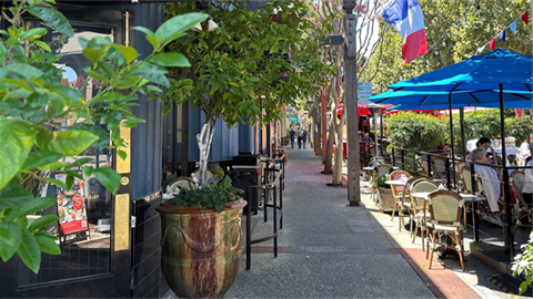 Santa Cruz sidewalk and restaurant