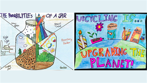 Two colorful hand drawn pictures, 