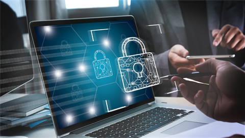 Computer with lock graphic overlay