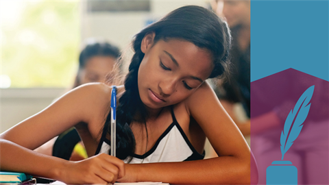 Young girl writing