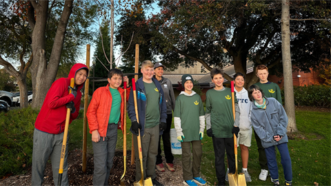 boy scouts standing with trees