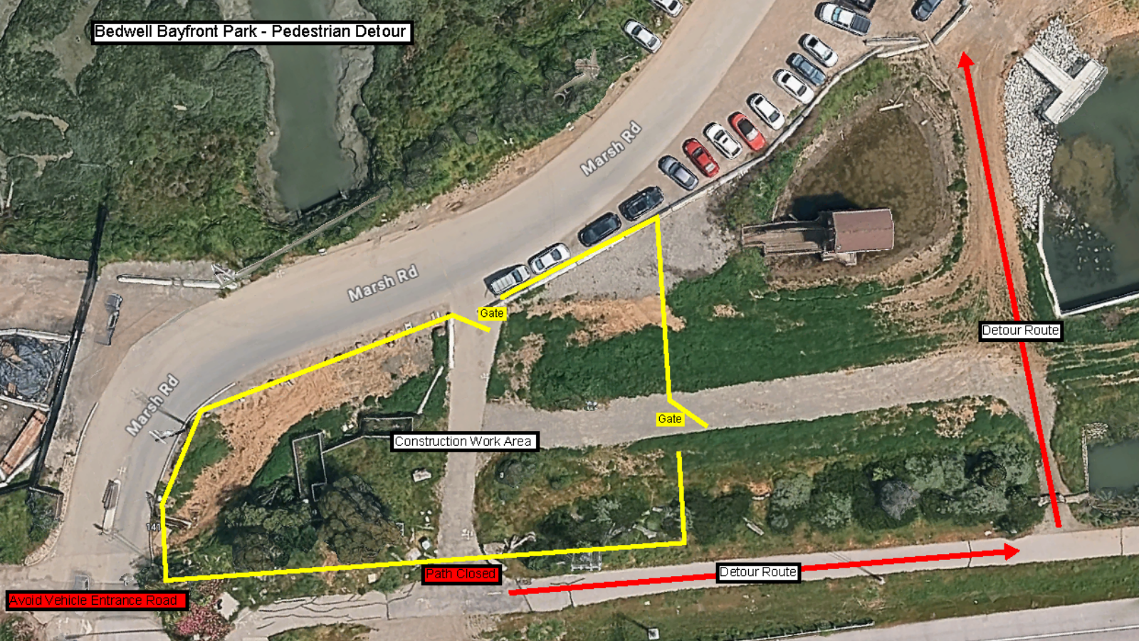 Temporary-Pedestrian-Detour-at-Bedwell-Bayfront-Park-Entrance-map