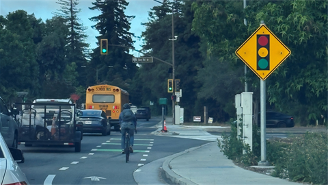 Bicyclist riding near Bay Road