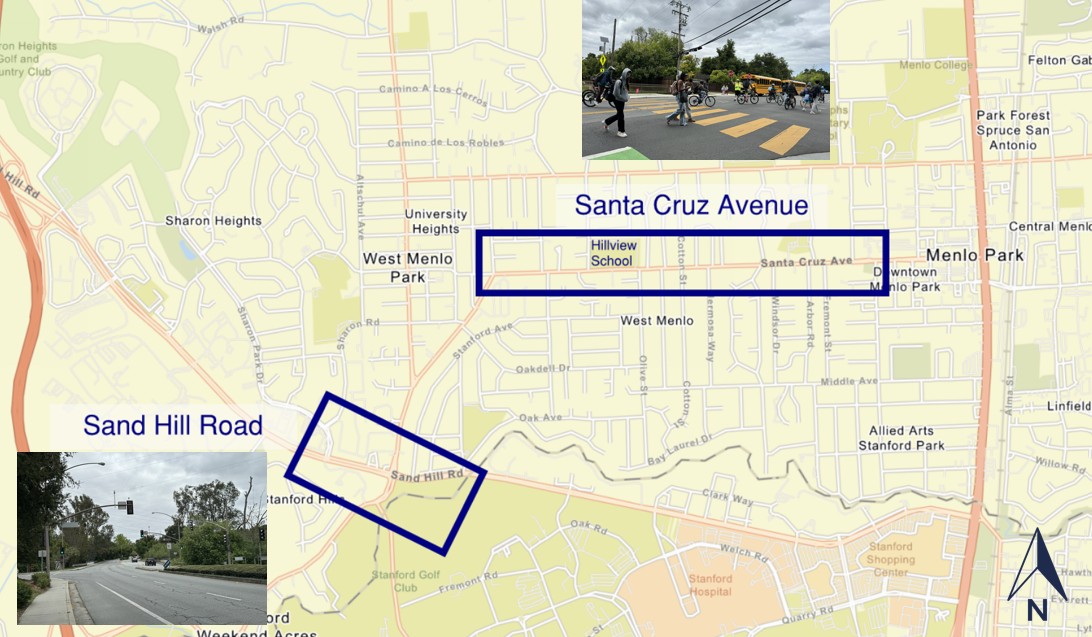 Map of Santa Cruz and Sand Hill Road showing the porject locations and potential improvments