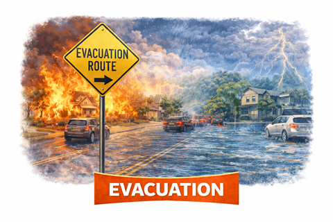 image showing vehicles evacuating from a wildfire.