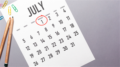 Calendar with July 1 circled